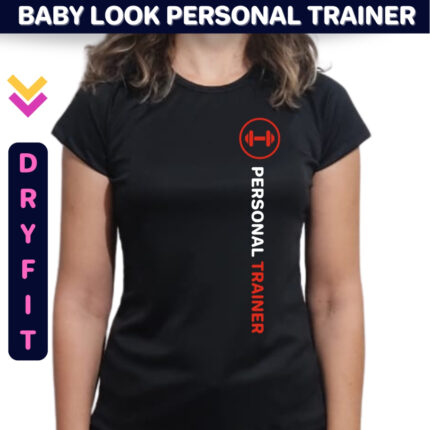 Camiseta Feminina Personal Trainer Dryfit Baby Look Personalizada nome ou insta - Preto com vermelho, G