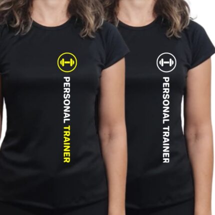Kit Camiseta Feminina Dryfit Personal Trainer com seu nome - 2 ou 3 unidades - Kit 2 amar/branco, P