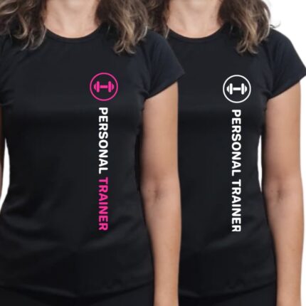 Kit Camiseta Feminina Dryfit Personal Trainer com seu nome - 2 ou 3 unidades - Kit 2 pink/branco, P