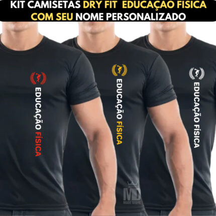 Kit 3 Camisetas Dry Fit Masculina Educação Física - Treino Fitness Esportes