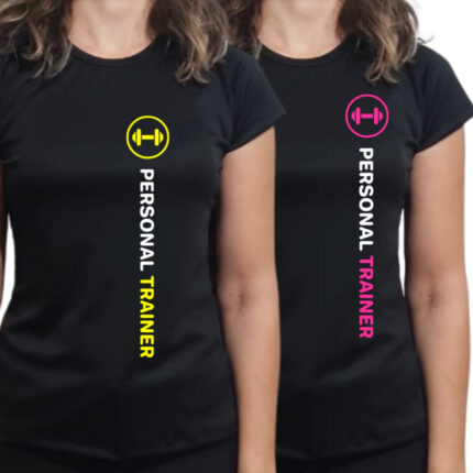 Kit Camiseta Feminina Dryfit Personal Trainer com seu nome - 2 ou 3 unidades - Kit 2 amarelo/pink, G